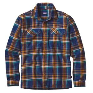Like new Patagonia men’s Fjord blue/orange organic cotton flannel shirt, medium
